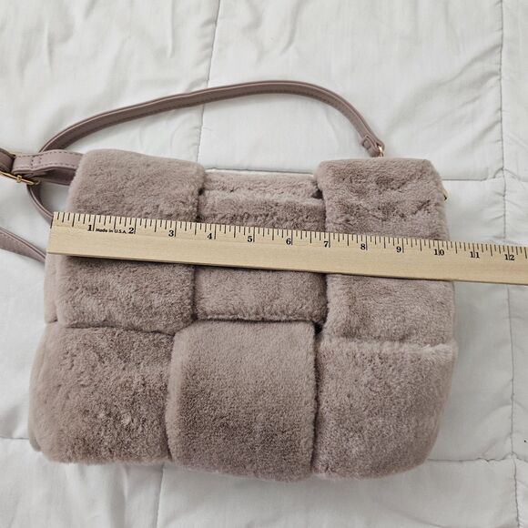 Anthropologie Fuzzy Woven Crossbody Bag Pink Faux Fur Removable Straps Clutch - Picture 9 of 11